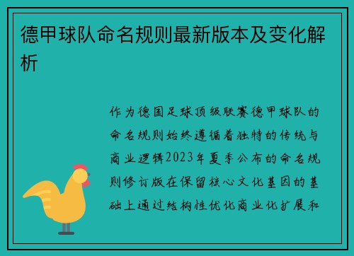 德甲球队命名规则最新版本及变化解析